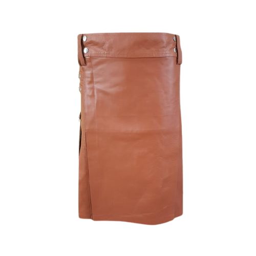 1-1-2.jpg Luxurious Brown Leather Kilt with Smooth Front Design - Image 1