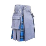 Men’s Grey Utility Kilt with Blue Tartan Lining – Functional & Stylish - Image 3