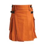 Orange Cotton Utility Kilt with Cargo Pockets