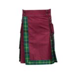 Men’s Burgundy Hybrid Kilt with US Army Tartan and Stylish Front Design