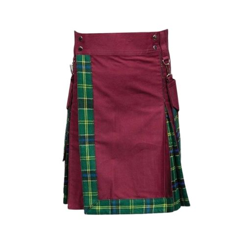 1-4-1.jpg Men’s Burgundy Hybrid Kilt with US Army Tartan and Stylish Front Design - Image 1