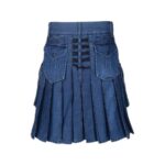 Indigo Denim Kilt with Cargo Pockets and Brass Studs - Image 3