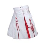 Men’s Modern White and Red Hybrid Kilt with Lace-Up Front Design - Image 2