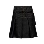 Stylish Black Pleated Leather Kilt with Buckle Straps and D-Rings - Image 3
