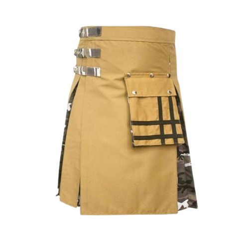 10.jpg Khaki and Camouflage Tactical Kilt with Cargo Pocket and Silver Buckles - Image 1