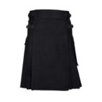 Utility Black Wool Traditional Velcro Kilt with Tartan Accents - Image 2