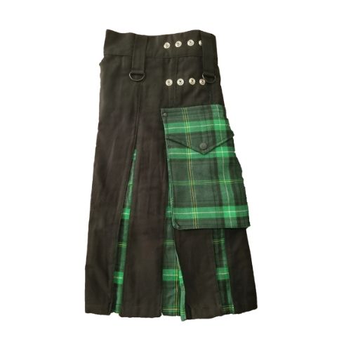 108.jpg Traditional Irish Wool Kilt with Green Tartan Pocket - Image 1