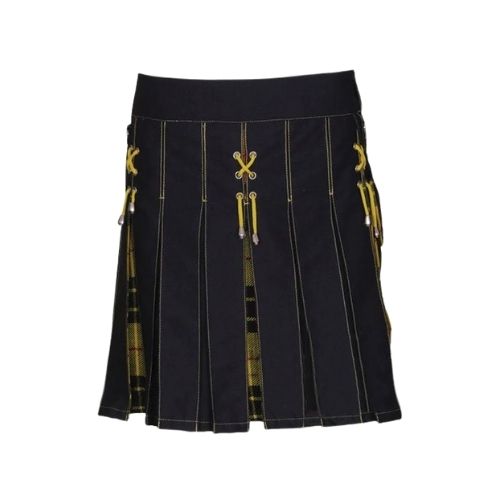 11-12.jpg Women’s Black and Yellow Hybrid Kilt with MacLeod of Lewis Tartan Accents - Image 1