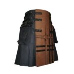 Men’s Black and Brown Cross Gothic Utility Kilt with Leather Accents - Image 2