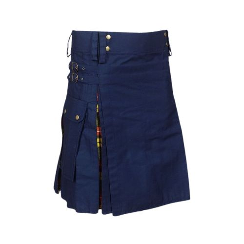 11-5-1.jpg Men’s Navy Blue Hybrid Utility Kilt with Buchanan Tartan Pleats - Image 1