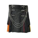 Women’s Black Gothic Hybrid Kilt with Rainbow Pleats and Chain Accents