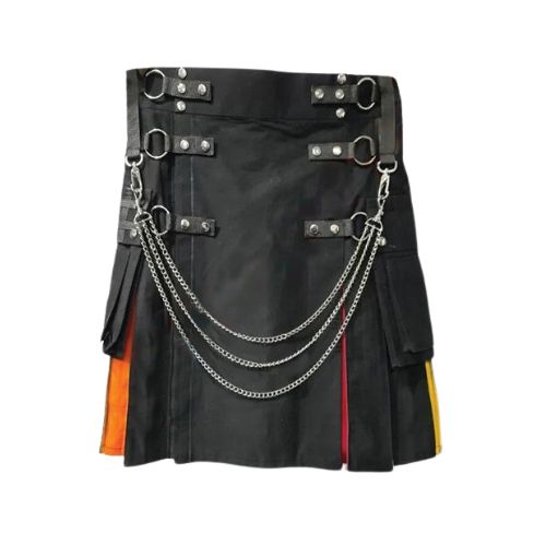 12-11.jpg Women’s Black Gothic Hybrid Kilt with Rainbow Pleats and Chain Accents - Image 1