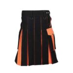Men’s Black and Orange Utility Kilt with Cargo Pockets and Modern Design - Image 3