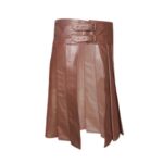 Stylish Brown Pleated Leather Kilt with Double Buckle Design - Image 2