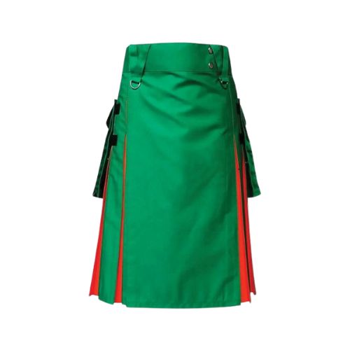 13-4-1.jpg Men’s Green and Orange Hybrid Kilt with Detachable Pockets - Image 1