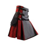 Men’s Red and Black Hybrid Kilt with Grey Front Apron and Cargo Pockets