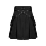 Modern Black Denim Kilt with Leather Pockets and Straps - Image 3