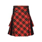 Men’s Black and Wallace Tartan Hybrid Kilt with Utility Pockets