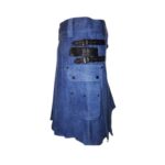 Light Blue Denim Kilt with Leather Straps and Multiple Pockets - Image 2