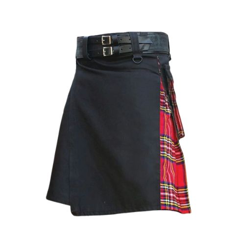 15-3-1.jpg Men’s Black Hybrid Utility Kilt with Royal Stewart Tartan Pleats - Image 1