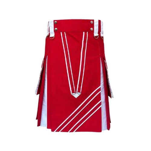 15-5.jpg Men’s Red and White Modern Hybrid Kilt with Stylish Detailing - Image 1