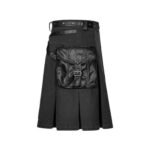 Modern Black Denim Kilt with Leather Pockets and Straps - Image 2