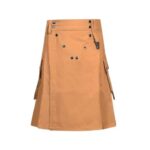 Tan Tactical Kilt with Cargo Pockets and Studded Fringe
