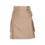 Women’s Beige Utility Kilt with Side Pockets and Buckle Straps