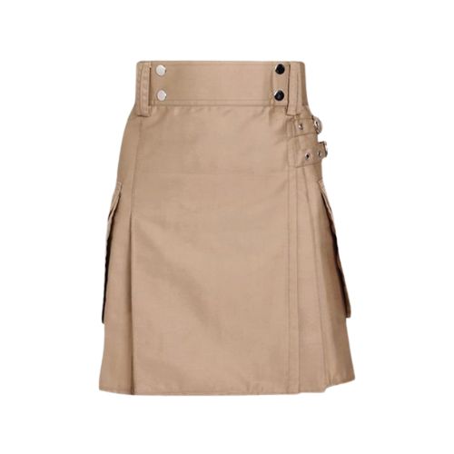 16-2-1.jpg Women’s Beige Utility Kilt with Side Pockets and Buckle Straps - Image 1