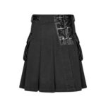 Modern Black Denim Kilt with Leather Pockets and Straps