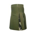 Olive Green and Camouflage Tactical Kilt with Cargo Pockets and Studs - Image 2