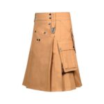 Tan Tactical Kilt with Cargo Pockets and Studded Fringe - Image 2