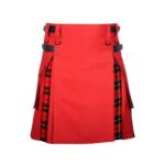 Men’s Red Hybrid Utility Kilt with Wallace Tartan Pleats and Leather Straps