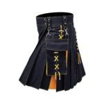 Men’s Black and Yellow Hybrid Kilt with Lace-Up Front and Detachable Pockets - Image 2