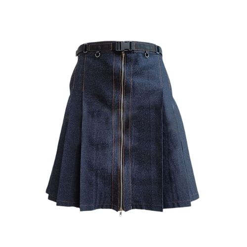 18-11.jpg Women’s Blue Denim Mini Kilt with Front Zipper and Belt - Image 1