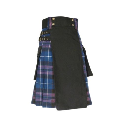 18-2-1.jpg Men’s Black Hybrid Utility Kilt with Pride of Scotland Tartan Pleats - Image 1