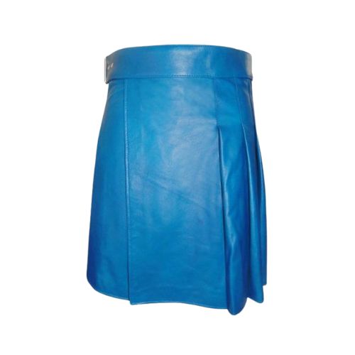 18-9.jpg Vibrant Blue Leather Kilt with Pleated Design and Wide Waistband - Image 1