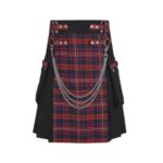 Men’s Black Gothic Hybrid Kilt with Tartan Apron and Chains