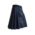 Women’s Blue Denim Mini Kilt with Front Zipper and Belt - Image 2