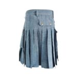 Light Wash Blue Denim Kilt with Cargo Pockets and Brass Studs - Image 3