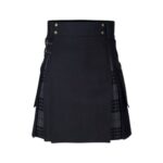 Men’s Black Hybrid Utility Kilt with Night Watch Tartan Pleats