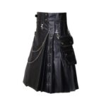 Men's Black Leather Gothic Kilt with Chains and Utility Pockets - Image 2