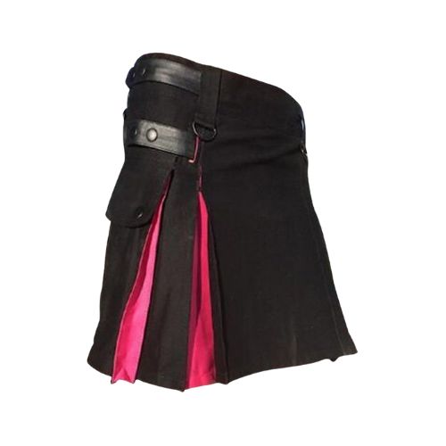 19-2-2.jpg Women’s Black and Pink Hybrid Kilt with Side Pocket and Buckle Straps - Image 1