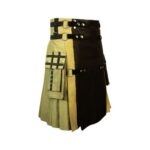 Men’s Khaki Hybrid Utility Kilt with Black Leather Apron - Image 2