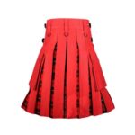 Men’s Red Hybrid Utility Kilt with Wallace Tartan Pleats and Leather Straps - Image 3