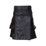 Modern Black Leather Kilt with Utility Pockets and Adjustable Straps