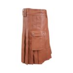 Luxurious Brown Leather Kilt with Smooth Front Design - Image 2