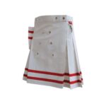 Women’s White and Red Mini Utility Kilt with Stud Accents and Functional Pockets - Image 2