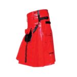 Men's Red Leather Kilt with Black Sporran and Adjustable Straps - Image 2