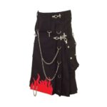 Men's Black Punk-Style Kilt with Flame Design - Image 2